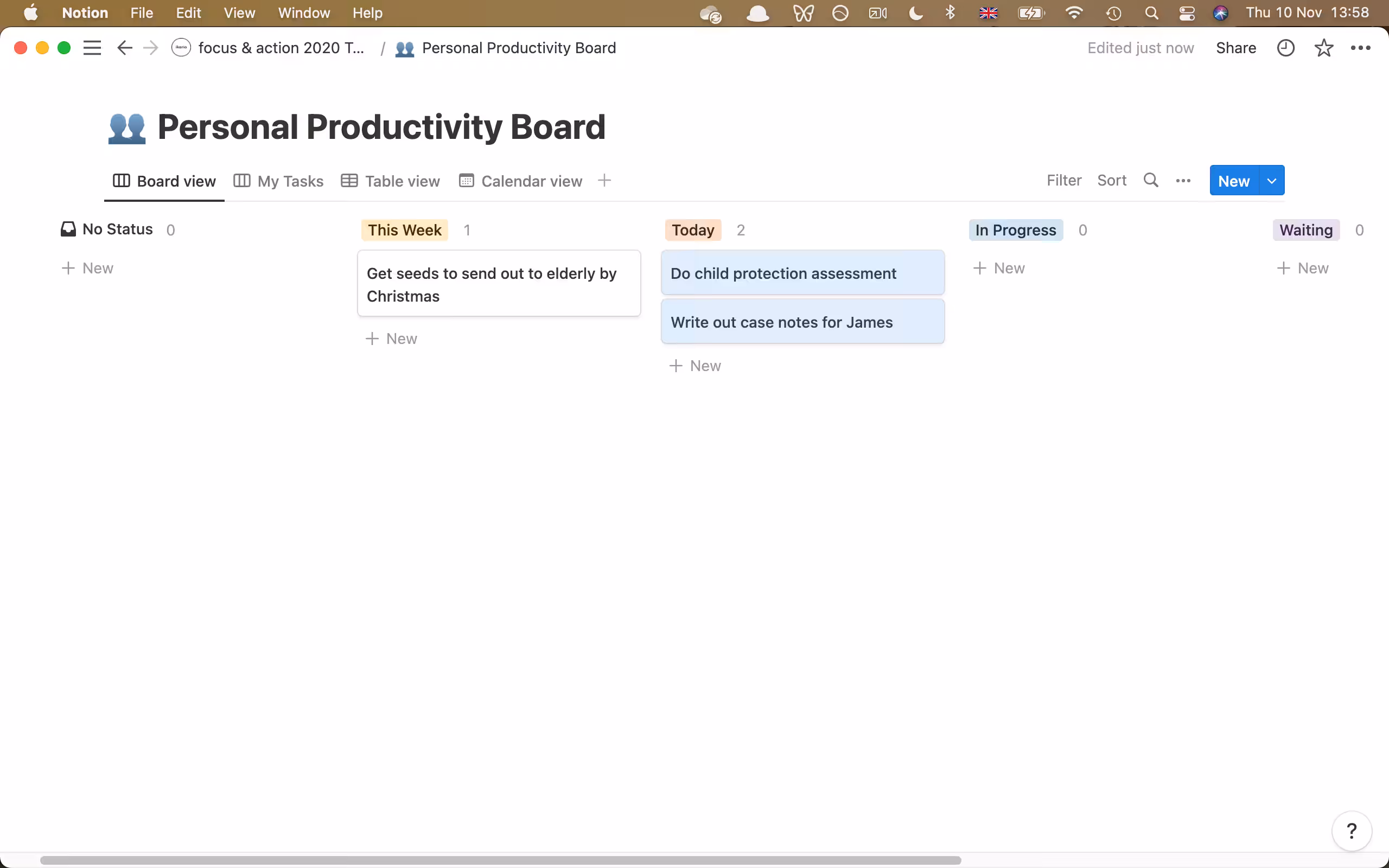 An example of a kanban board you can use, arranged top down by priority 